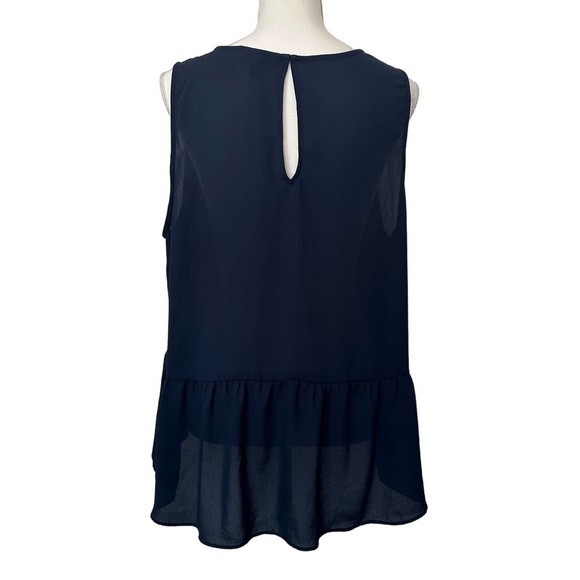 Banana Republic Navy Sleeveless Ruffle Bottom Women’s Blouse, Size L - Picture 3 of 5